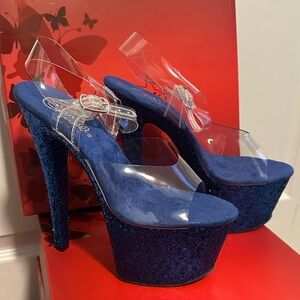 Pleaser Blue Glitter Platform Heels